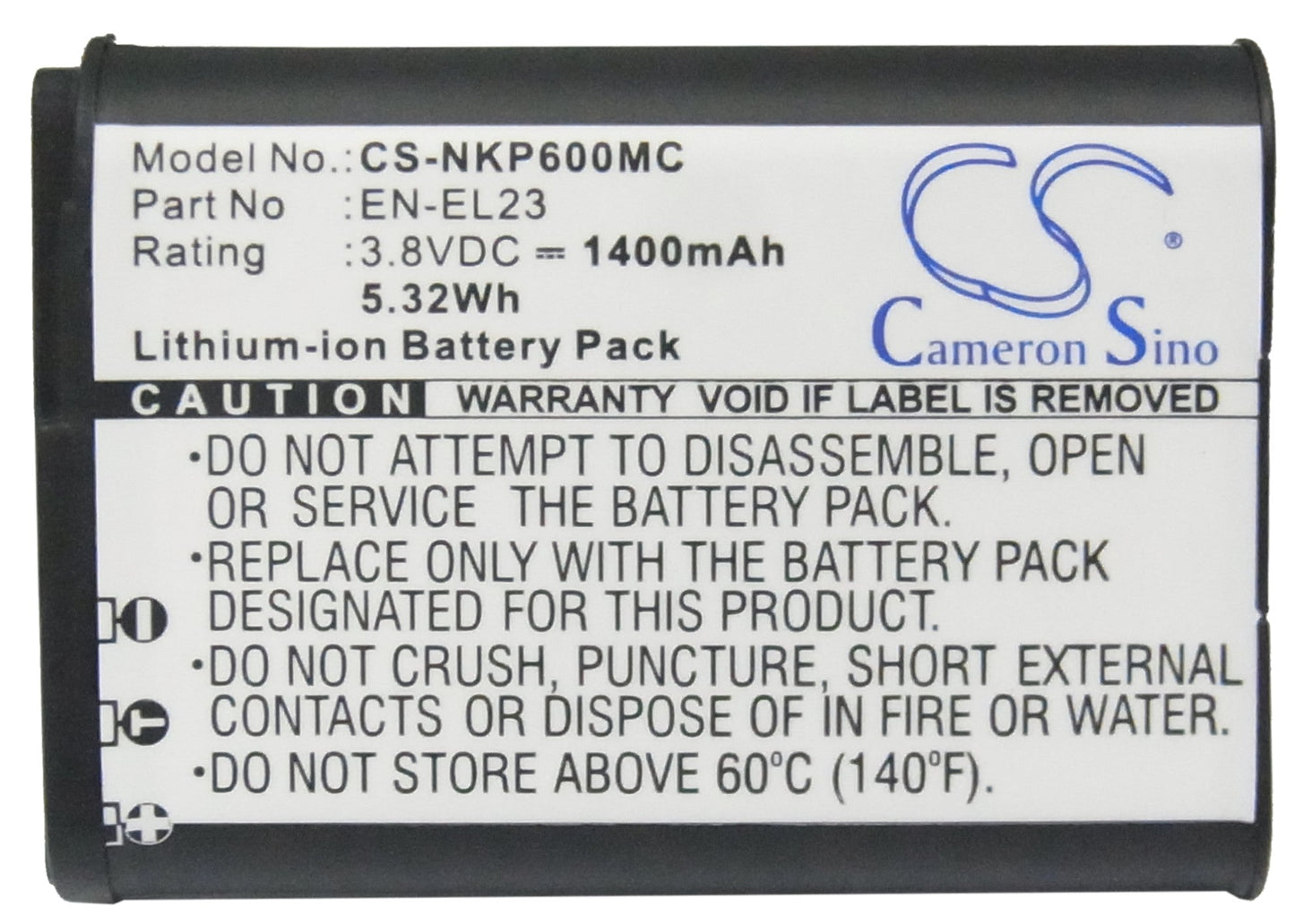 Replacement Battery for Nikon Coolpix P600 – Camera – 1400mAh / 5.32Wh / 3.8V