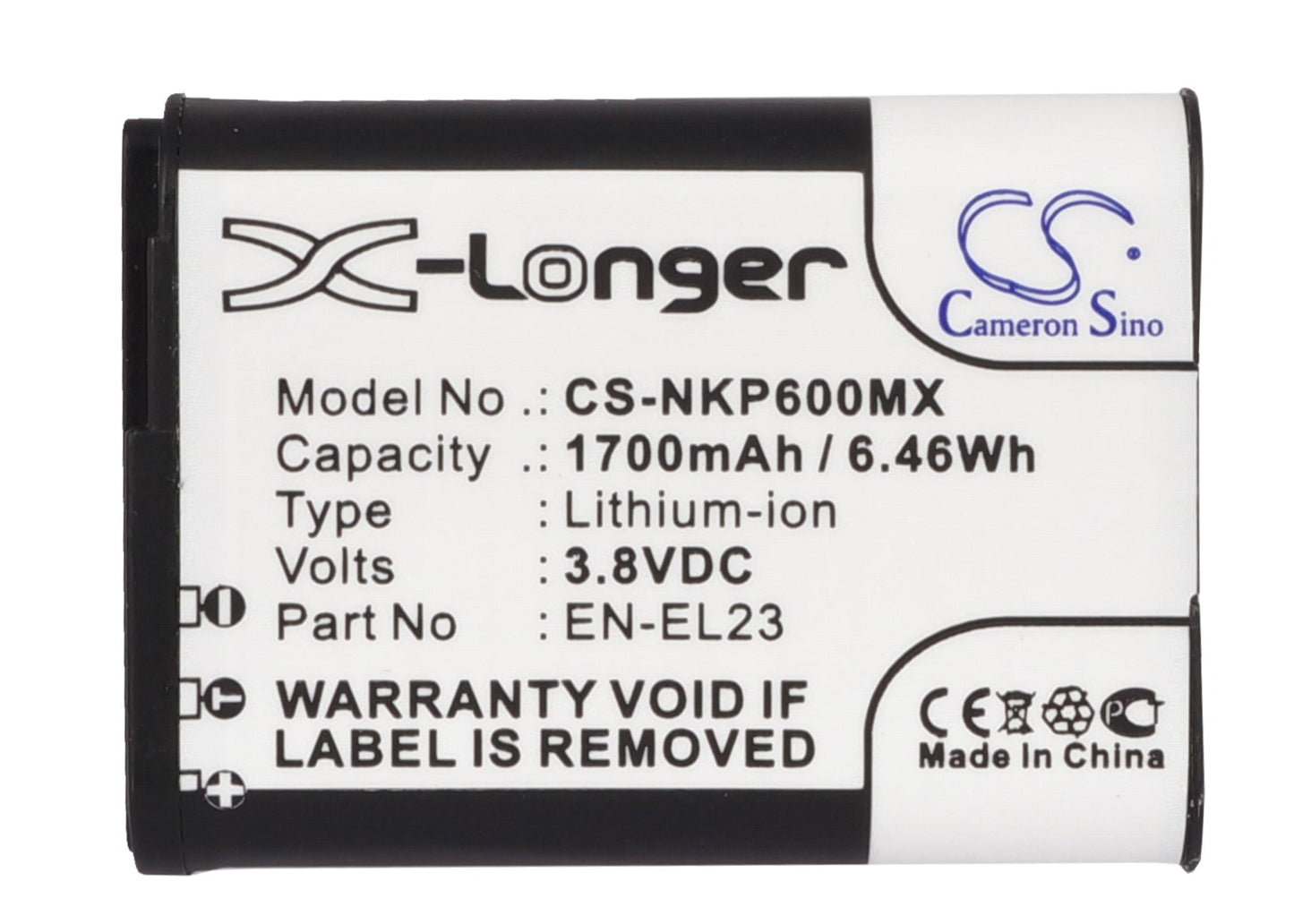Replacement Battery for Nikon Coolpix P600 – Camera – 1700mAh / 6.46Wh / 3.8V