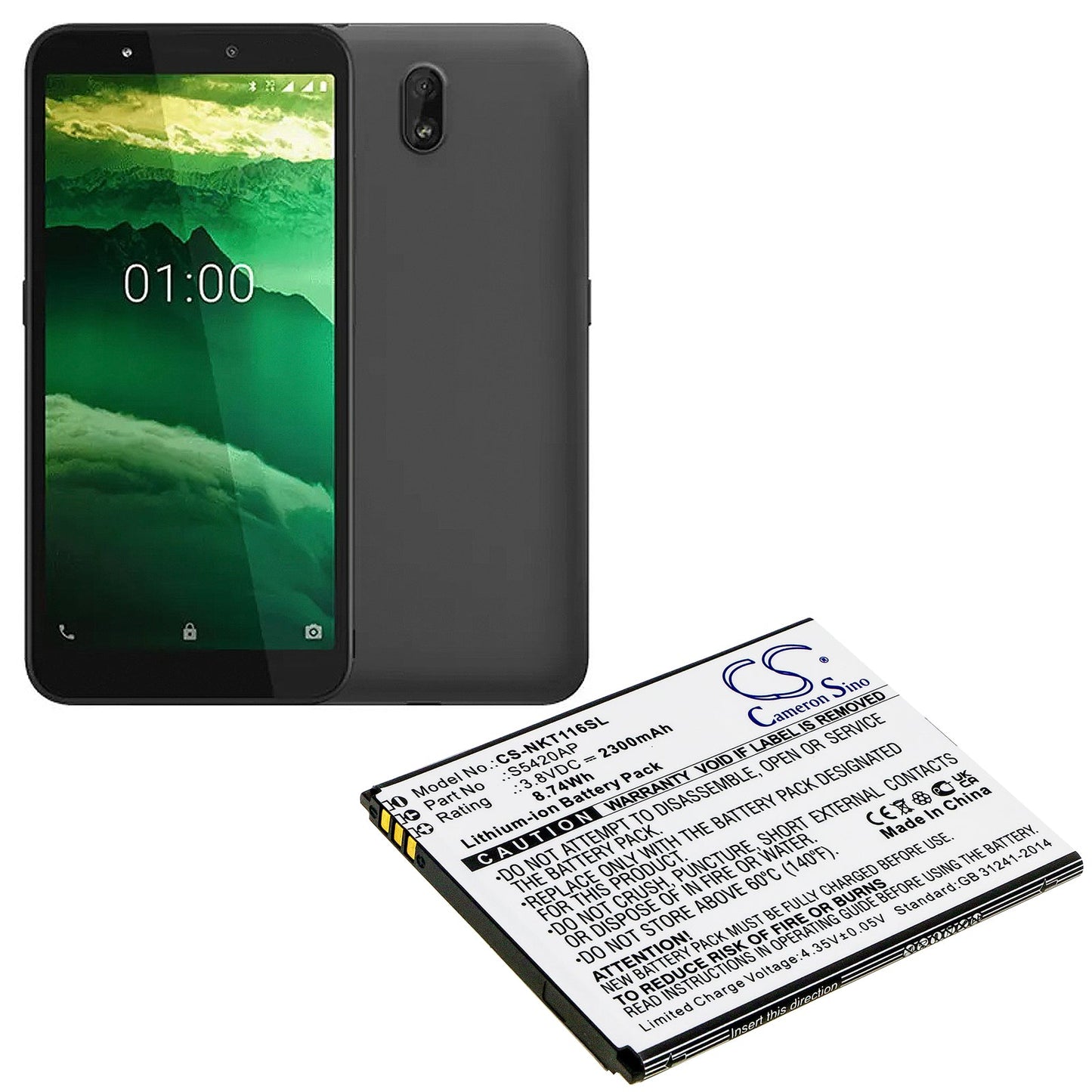 Replacement Battery for Nokia C1 2019 – Mobile, SmartPhone – 2300mAh / 8.74Wh / 3.8V