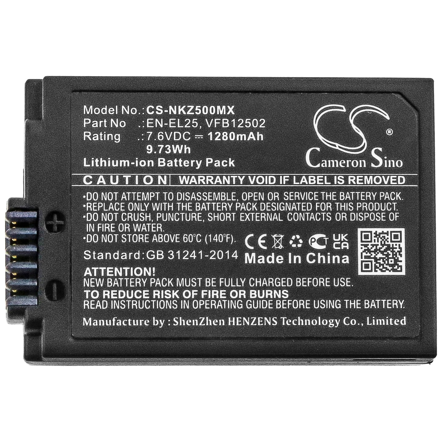 Replacement Battery for Nikon Z FC Mirrorless – Camera – 1280mAh / 9.73Wh / 7.6V