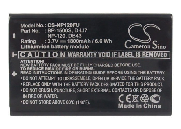 Replacement Battery for PENTAX Optio 450 – Camera – 1800mAh / 6.66Wh / 3.7V