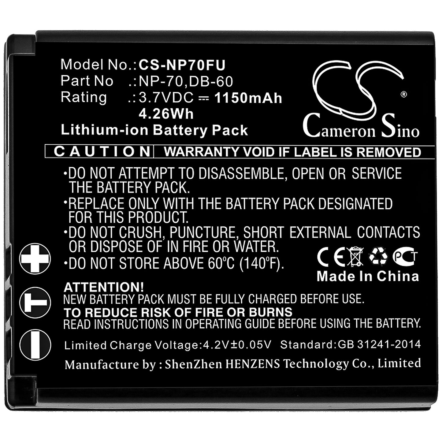 Replacement Battery for Sigma DP1 – Camera – 1150mAh / 4.26Wh / 3.7V