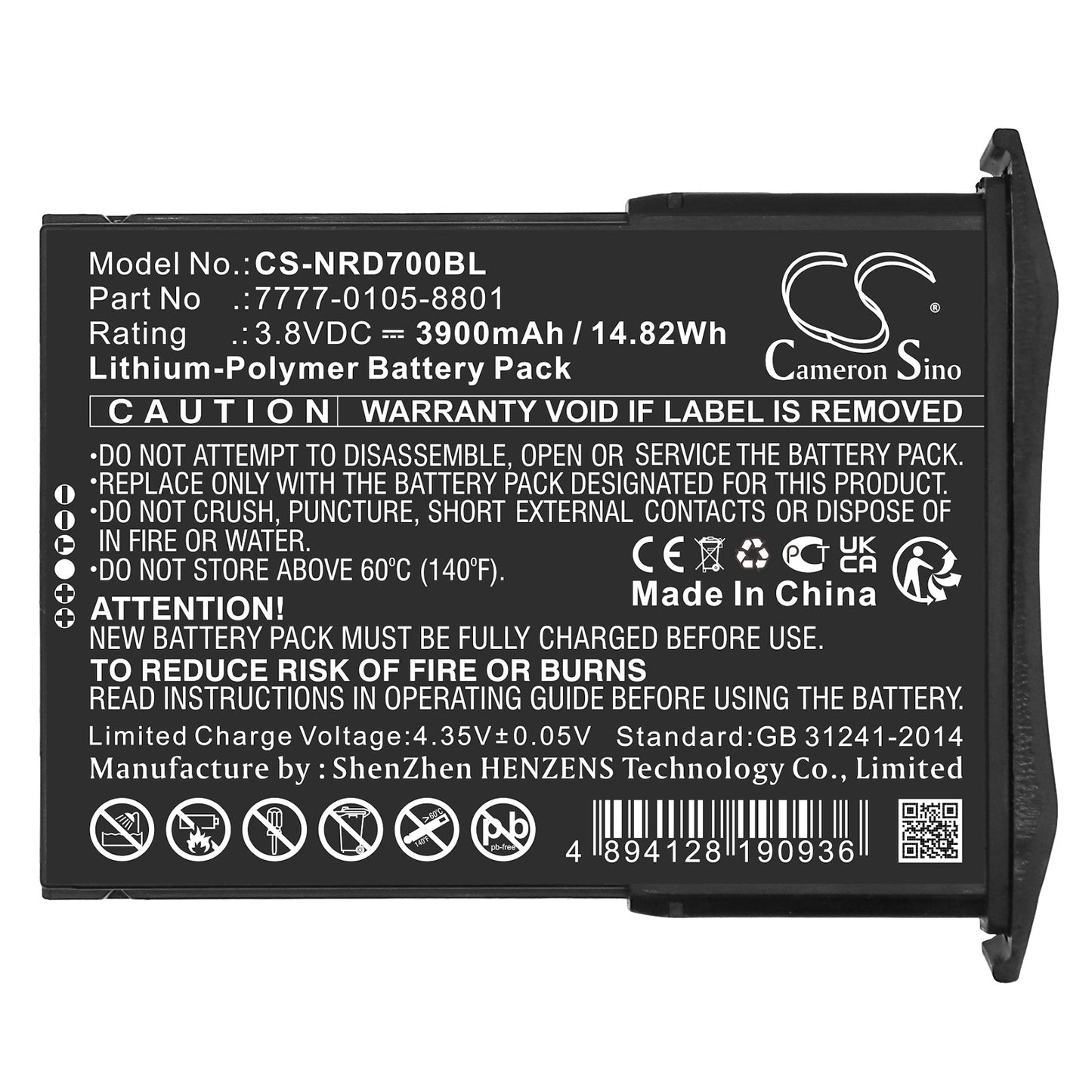 Replacement Battery for NCR Orderman 7 – Barcode Scanner – 3900mAh / 14.82Wh / 3.8V