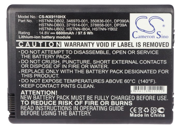 Replacement Battery for HP Pavilion ZD8000 – Notebook, Laptop – 6600mAh / 97.68Wh / 14.8V