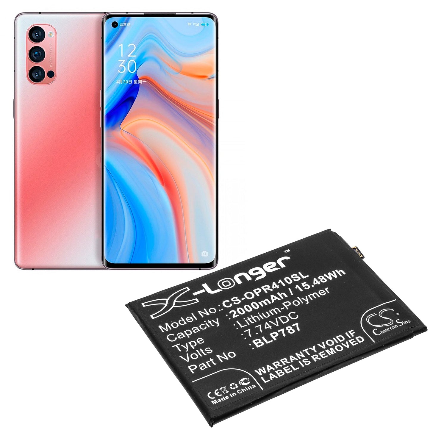 Replacement Battery for OPPO CPH2109 – Mobile, SmartPhone – 2000mAh / 15.48Wh / 7.74V