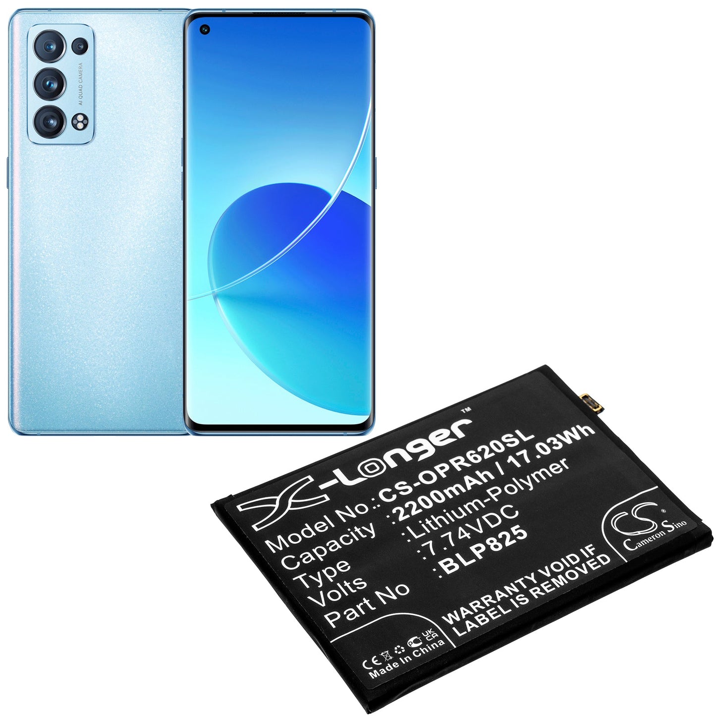 Replacement Battery for OPPO Reno5 Pro+ – Mobile, SmartPhone – 2200mAh / 17.03Wh / 7.74V