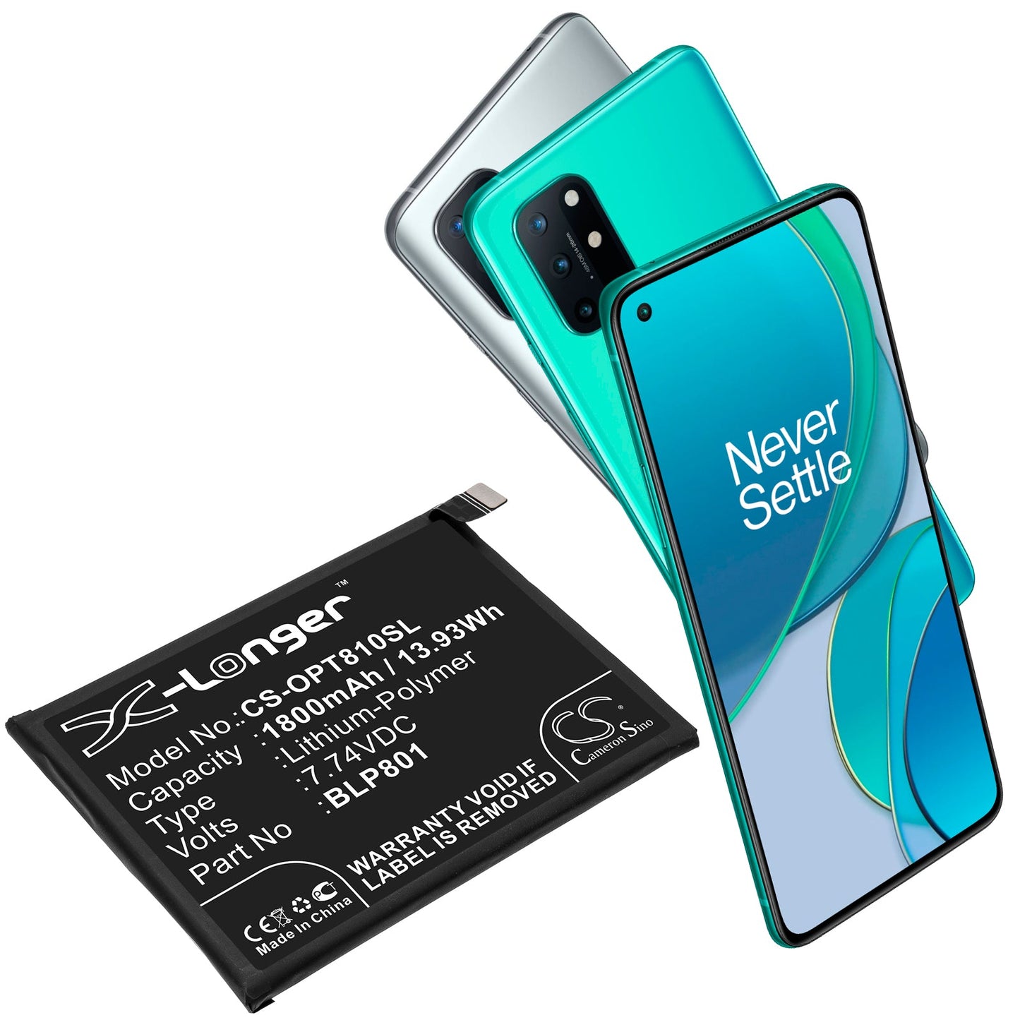 Replacement Battery for Oneplus 8T+ 5G – Mobile, SmartPhone – 1800mAh / 13.93Wh / 7.74V