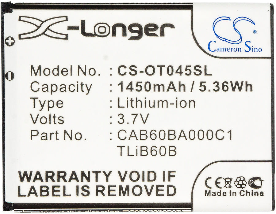 Replacement Battery for Alcatel ADR3045 – Mobile, SmartPhone – 1450mAh / 5.36Wh / 3.7V