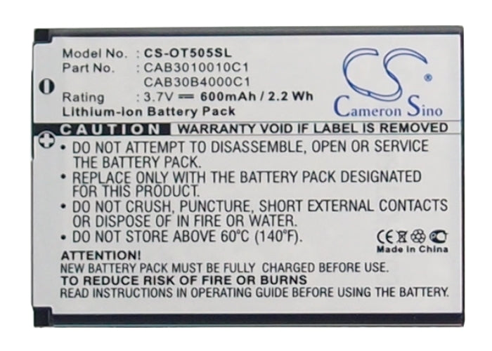 Replacement Battery for Vodafone 331 – Mobile, SmartPhone – 600mAh / 2.22Wh / 3.7V