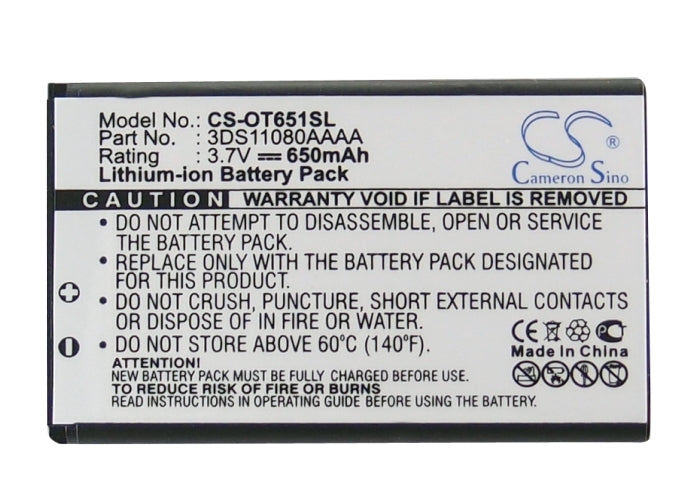 Replacement Battery for Tchibo  Kompact 106 – Mobile, SmartPhone – 650mAh / 2.41Wh / 3.7V