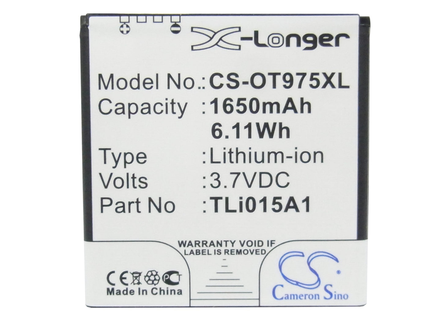 Replacement Battery for Vodafone 975N – Mobile, SmartPhone – 1650mAh / 6.11Wh / 3.7V