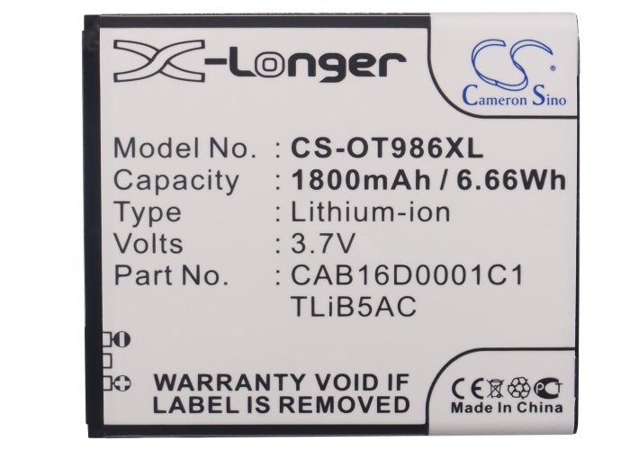 Replacement Battery for Alcatel AK47 – Mobile, SmartPhone – 1800mAh/6.66Wh / 3.7V