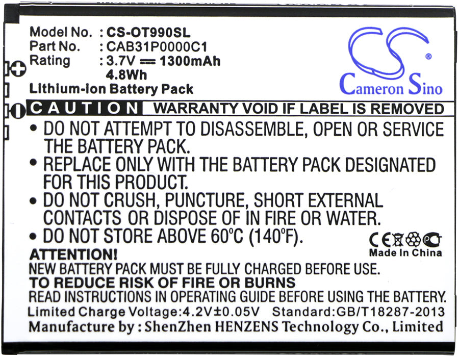 Replacement Battery for Virgin Mobile  Venture VM2045 – Mobile, SmartPhone – 1300mAh / 4.81Wh / 3.7V