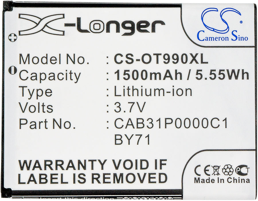 Replacement Battery for Alcatel One Touc POP – Mobile, SmartPhone – 1500mAh / 5.55Wh / 3.7V