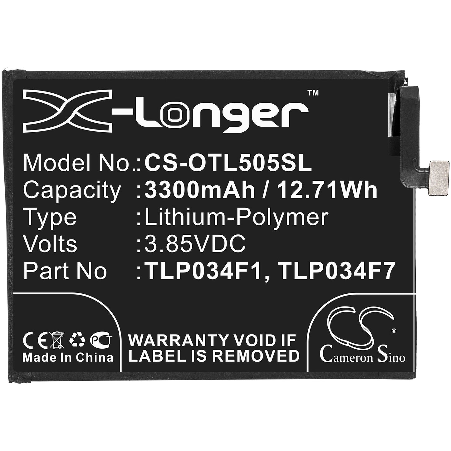 Replacement Battery for Total Wireless  A2X – Mobile, SmartPhone – 3300mAh / 12.71Wh / 3.85V