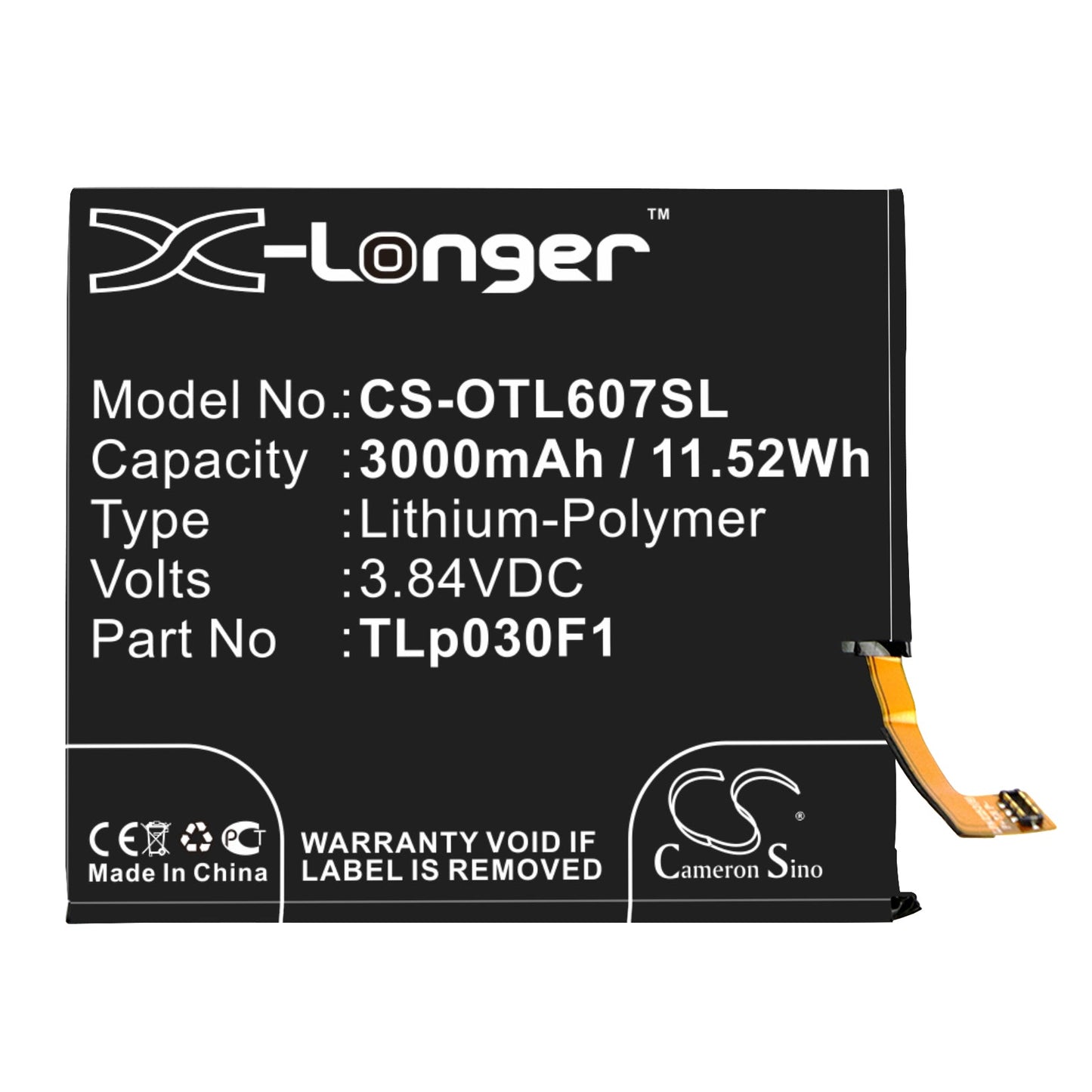 Replacement Battery for Vodafone Smart Platinum 7 – Mobile, SmartPhone – 3000mAh / 11.52Wh / 3.84V