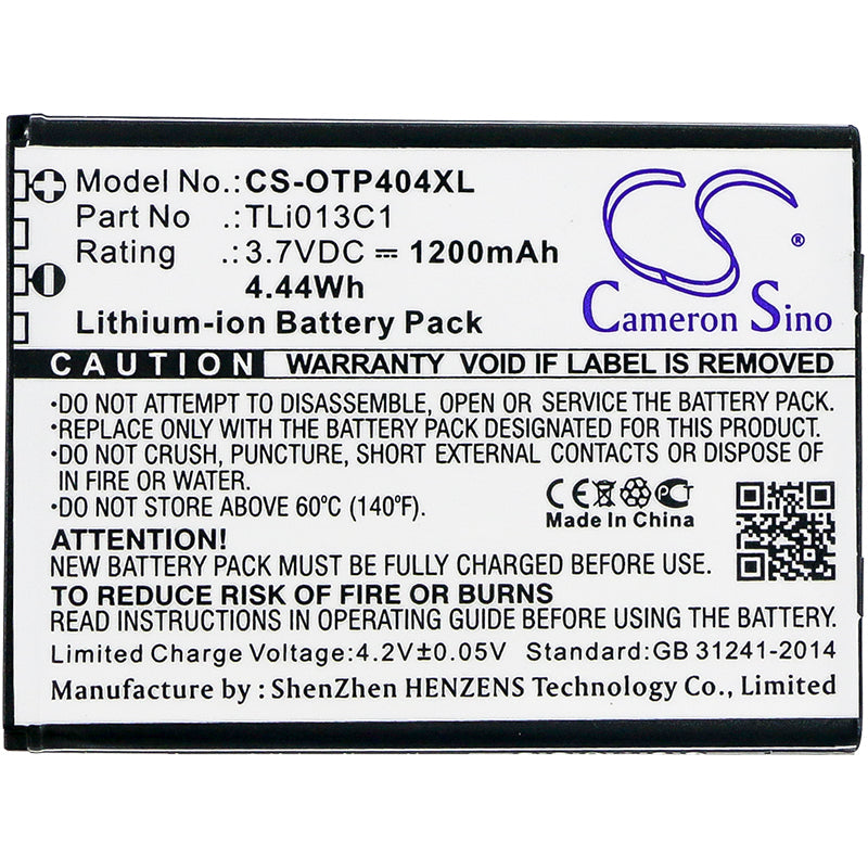 Replacement Battery for Alcatel 4052C – Mobile, SmartPhone – 1200mAh / 4.44Wh / 3.7V