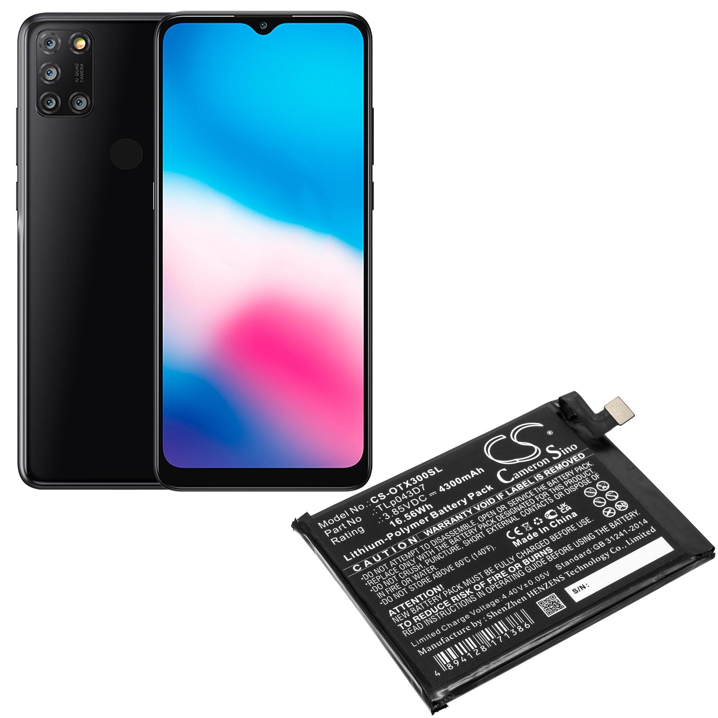 Replacement Battery for Alcatel 3X – Mobile, SmartPhone – 4300mAh / 16.56Wh / 3.85V