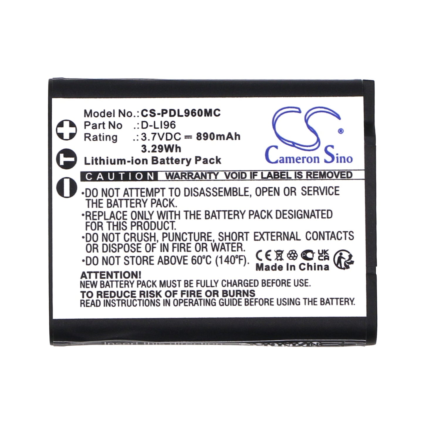 Replacement Battery for Pentax WG-1000 – Camera – 890mAh / 3.29Wh / 3.7V