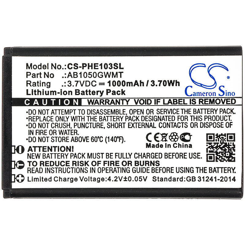 Replacement Battery for Philips E103 – Mobile, SmartPhone – 1000mAh / 3.70Wh / 3.7V