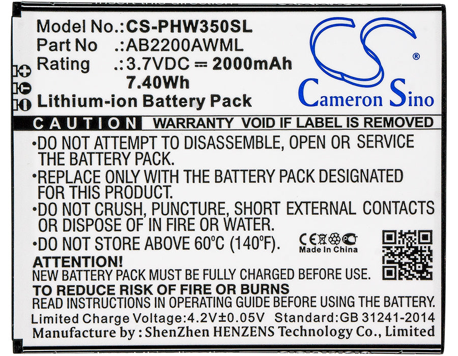 Replacement Battery for Philips W3500 – Mobile, SmartPhone – 2000mAh / 7.40Wh / 3.7V