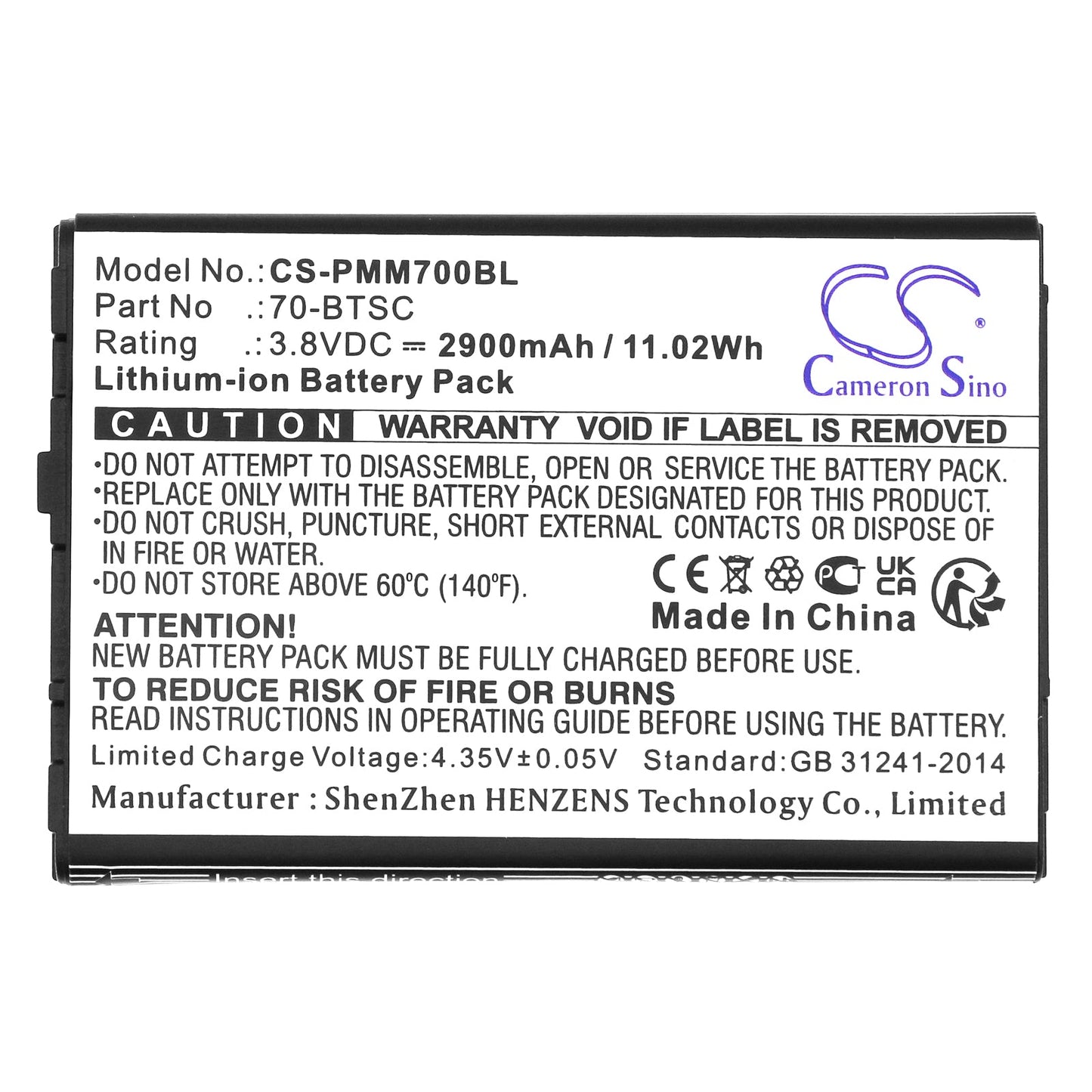 Replacement Battery for Point Mobile PM70 – Barcode Scanner – 2900mAh / 11.02Wh / 3.8V