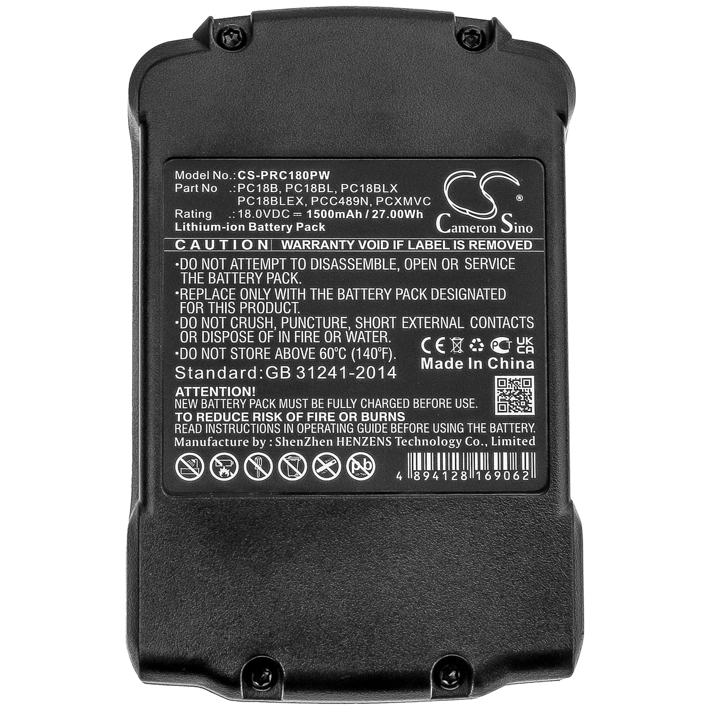 Replacement Battery for Porter Cable PC1800D – Power Tools – 1500mAh / 27.00Wh / 18.0V