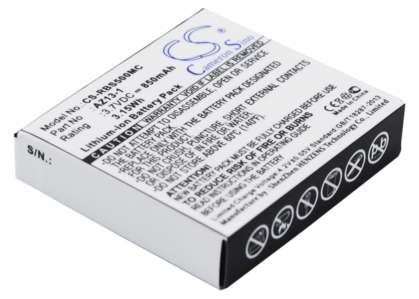 Replacement Battery for Ambarella A7LS – Camera – 850mAh / 3.15Wh / 3.7V