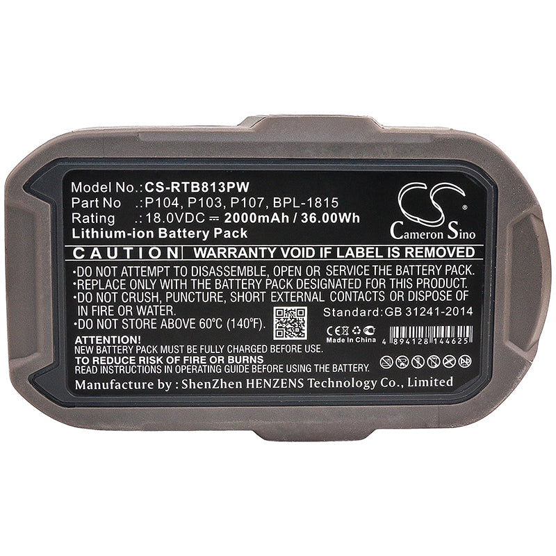 Replacement Battery for Ryobi BID-1801M – Power Tools – 2000mAh / 36.0Wh / 18.0V
