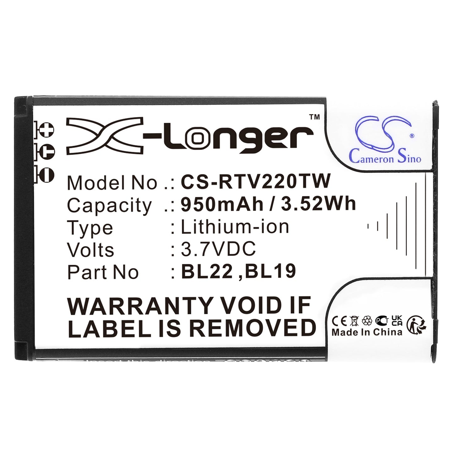 Replacement Battery for Retevis DT22 RT15, RT19, – 950mAh / 3.52Wh