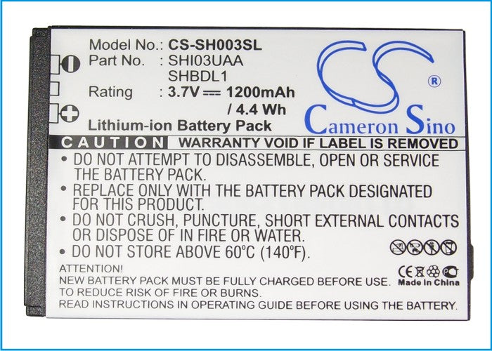 Replacement Battery for Sharp 003SH – Mobile, SmartPhone – 1200mAh / 4.44Wh / 3.7V