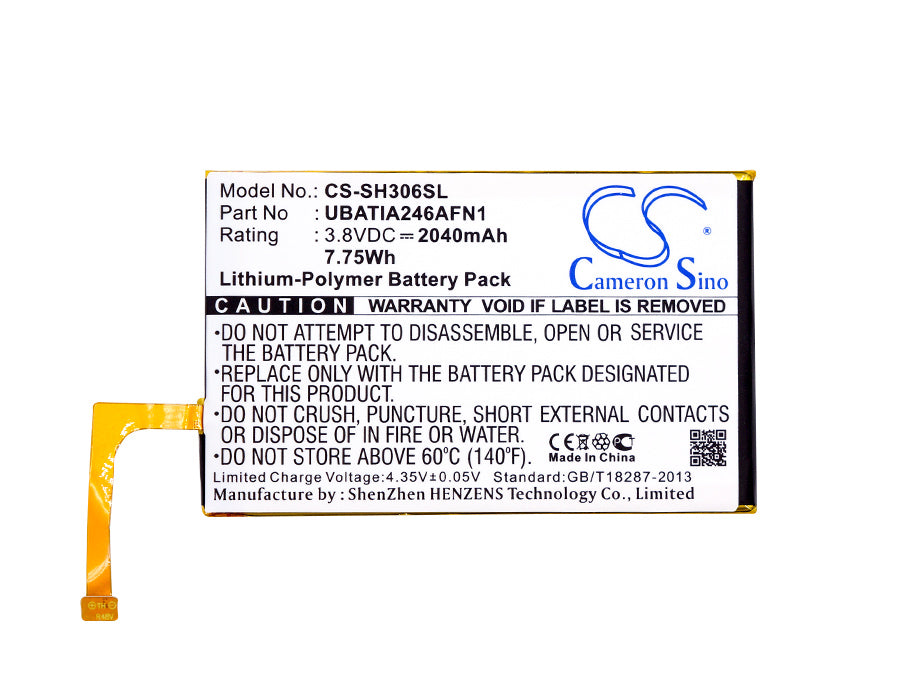 Replacement Battery for Sharp 306SH – Mobile, SmartPhone – 2040mAh / 7.75Wh / 3.8V