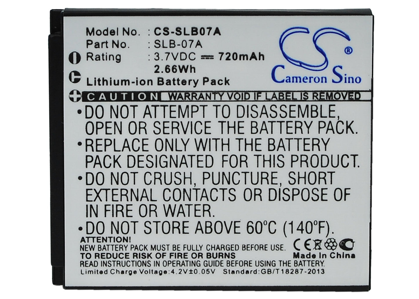 Replacement Battery for Samsung ST50 – Camera – 720mAh / 2.66Wh / 3.7V