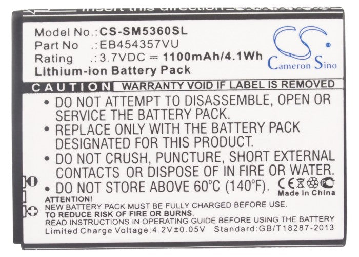 Replacement Battery for Samsung Galaxy Chat – Mobile, SmartPhone – 1100mAh/4.1Wh / 3.7V
