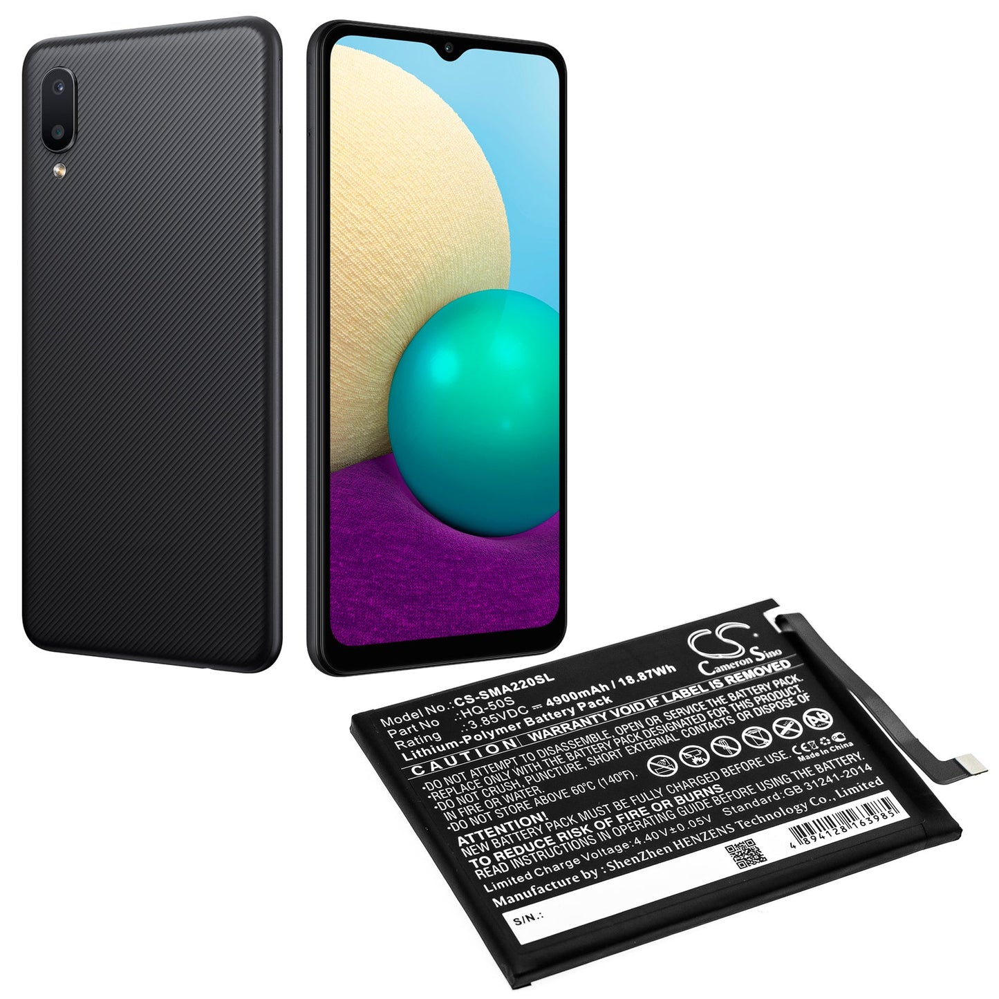 Replacement Battery for Samsung Galaxy A02 – Mobile, SmartPhone – 4900mAh / 18.87Wh / 3.85V