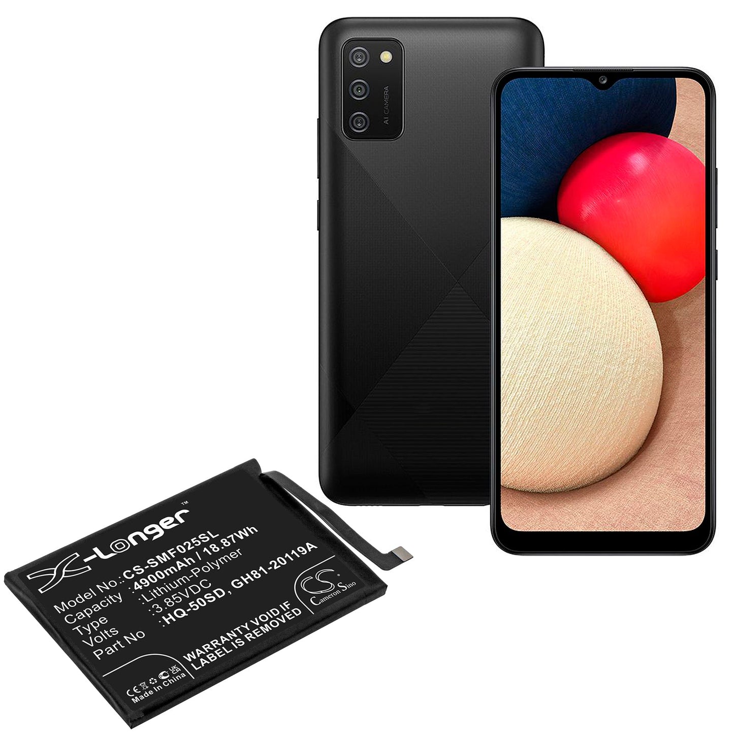 Replacement Battery for Samsung Galaxy A02s – Mobile, SmartPhone – 4900mAh / 18.87Wh / 3.85V