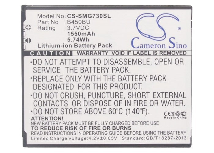 Replacement Battery for Samsung Afyon – Mobile, SmartPhone – 1550mAh / 5.74Wh / 3.7V