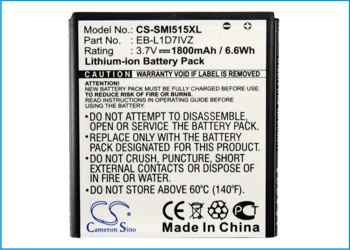 Replacement Battery for Samsung SCH-I515 – Mobile, SmartPhone – 1800mAh/6.66Wh / 3.7V