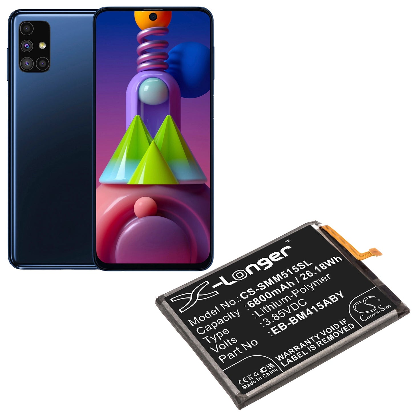 Replacement Battery for Samsung Galaxy M51 – Mobile, SmartPhone – 6800mAh / 26.18Wh / 3.85V