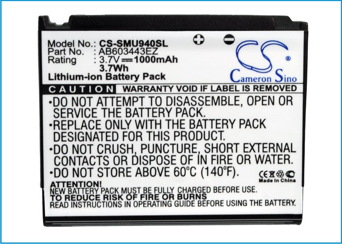 Replacement Battery for Samsung SCH-U940 – Mobile, SmartPhone – 1000mAh / 3.7V