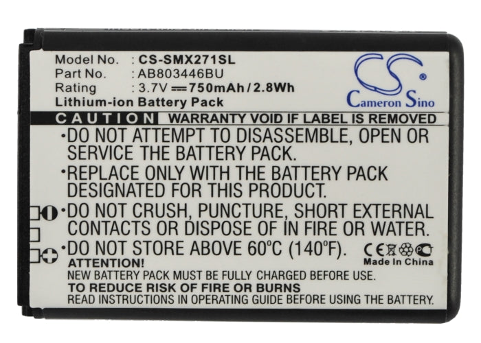 Replacement Battery for Samsung B2710 Solid – Mobile, SmartPhone – 750mAh / 2.78Wh / 3.7V