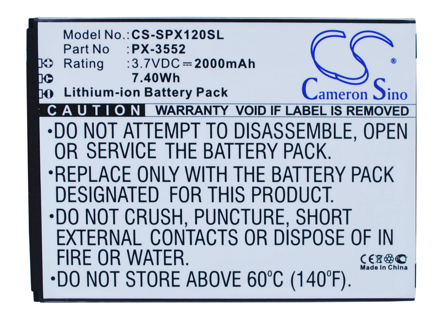 Replacement Battery for Simvalley SPX-12 – Mobile, SmartPhone – 2000mAh / 7.40Wh / 3.7V
