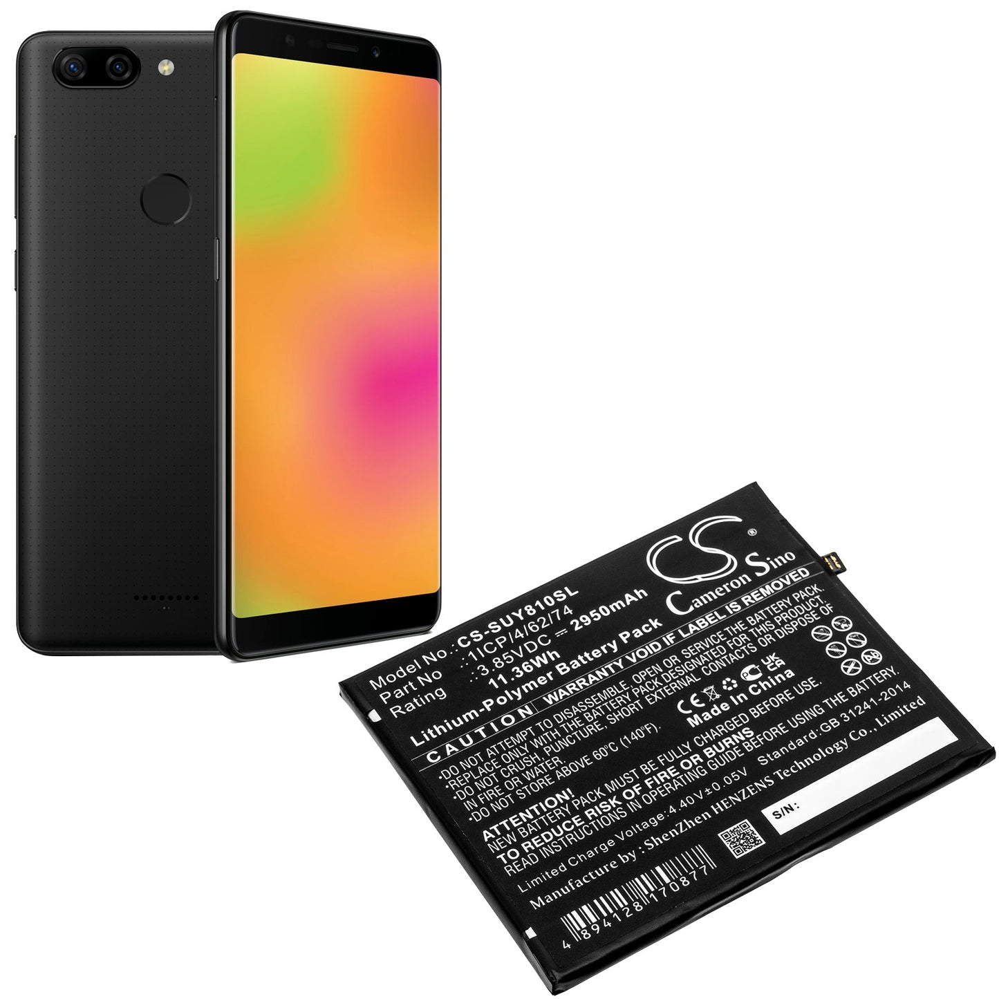 Replacement Battery for Sugar Y8 Max – Mobile, SmartPhone – 2950mAh / 11.36Wh / 3.85V