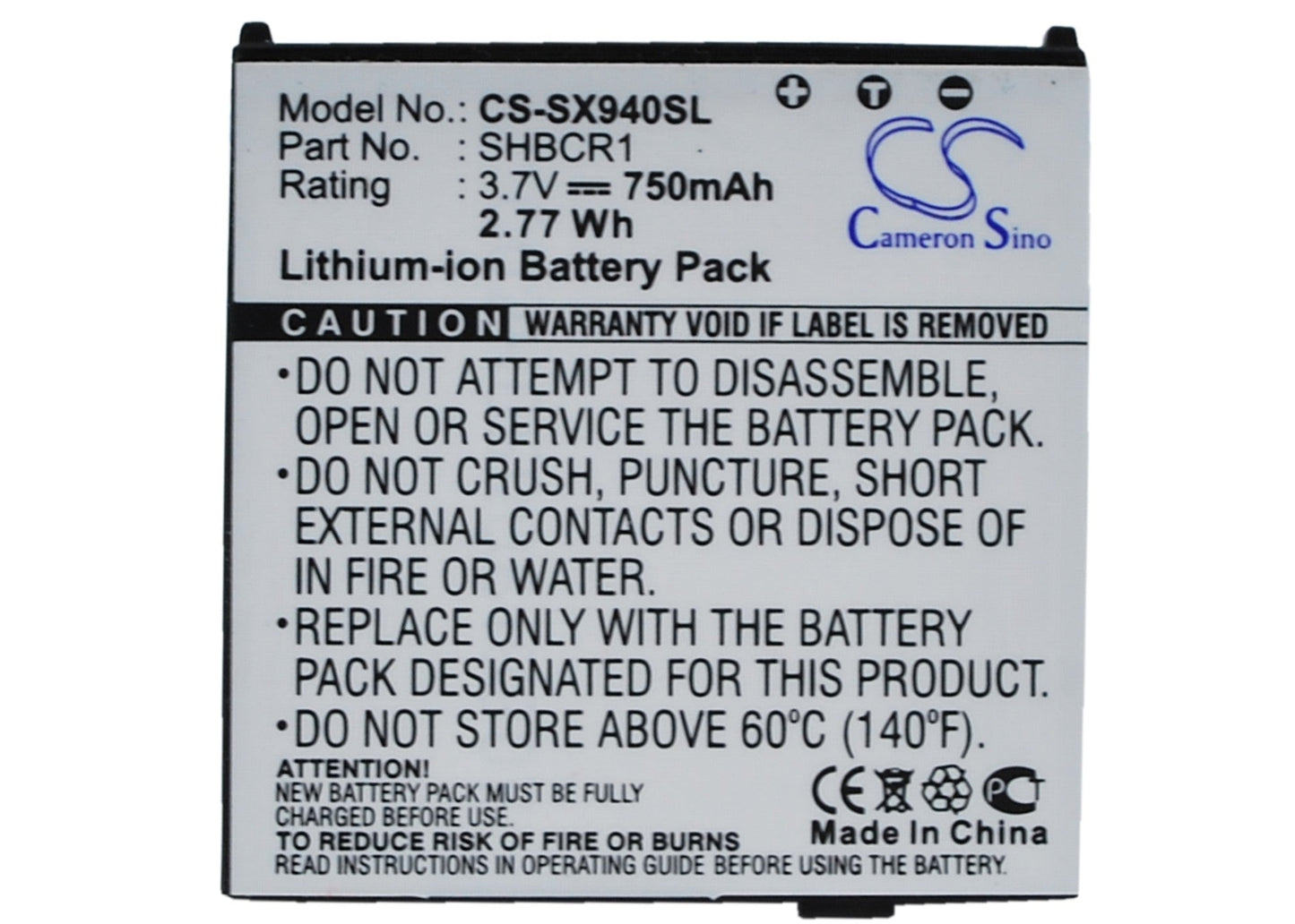 Replacement Battery for Sharp 940SH – Mobile, SmartPhone – 750mAh / 3.7V