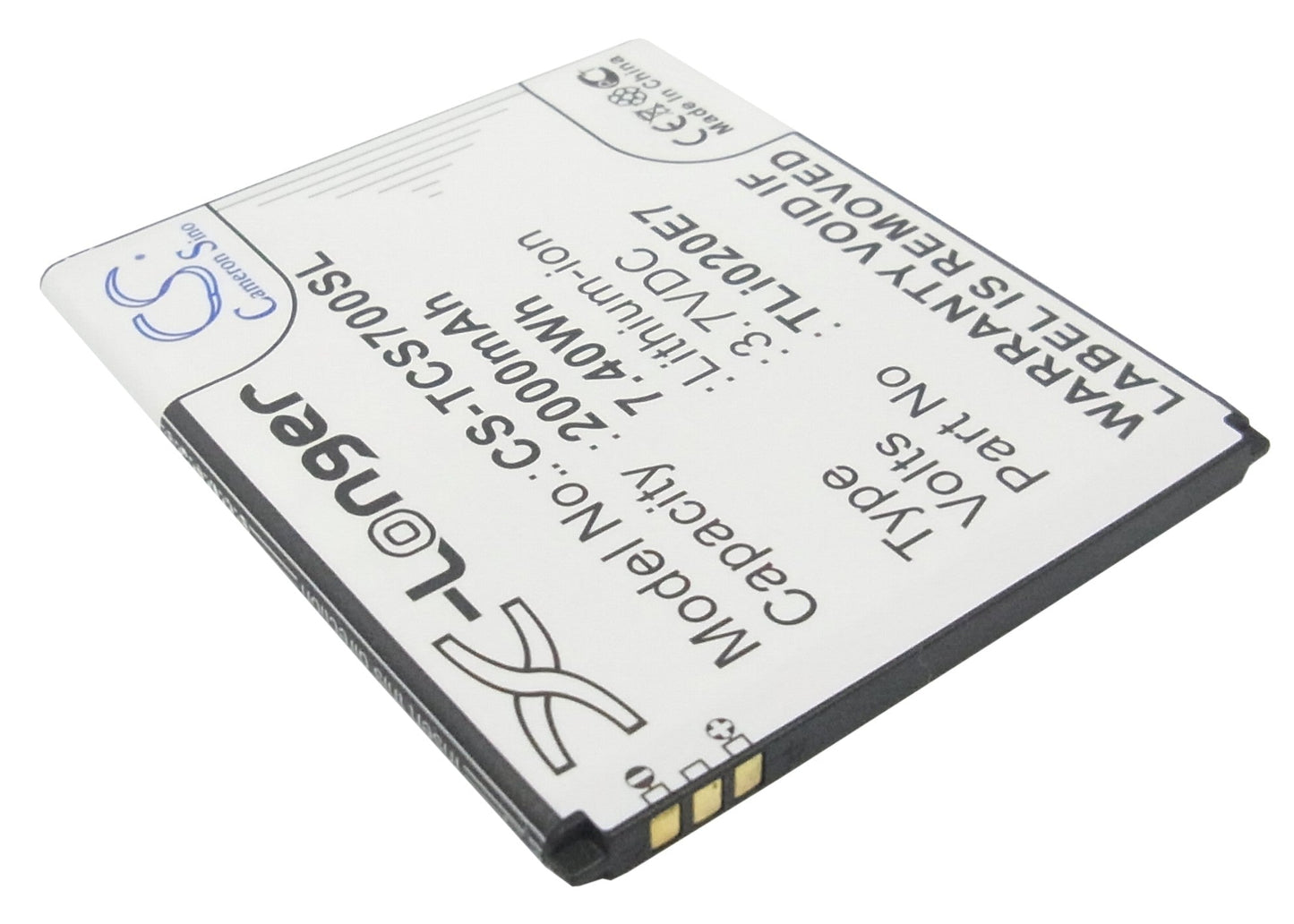 Replacement Battery for TCL  J620 – Mobile, SmartPhone – 2000mAh / 7.40Wh / 3.7V