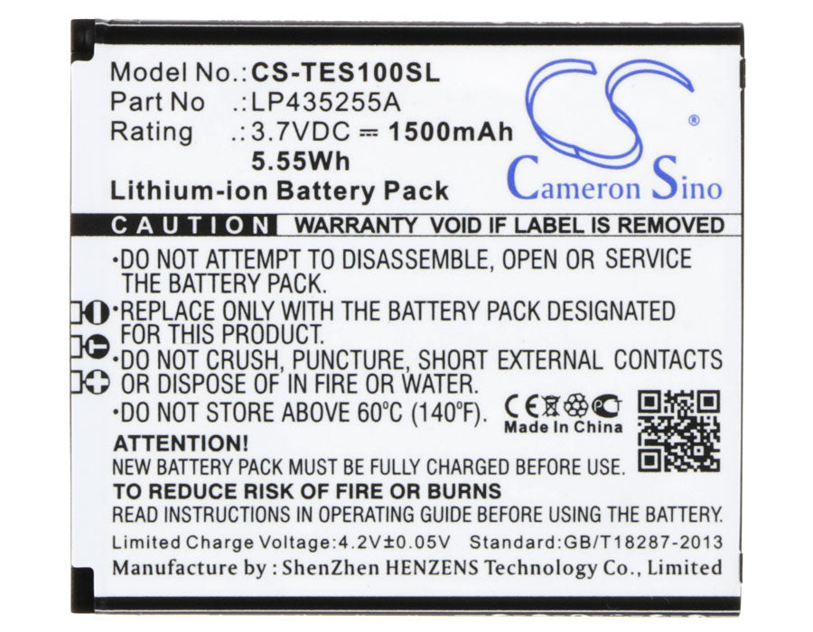Replacement Battery for TELEFUNKEN  Selfie TS1 – Mobile, SmartPhone – 1500mAh / 5.55Wh / 3.7V