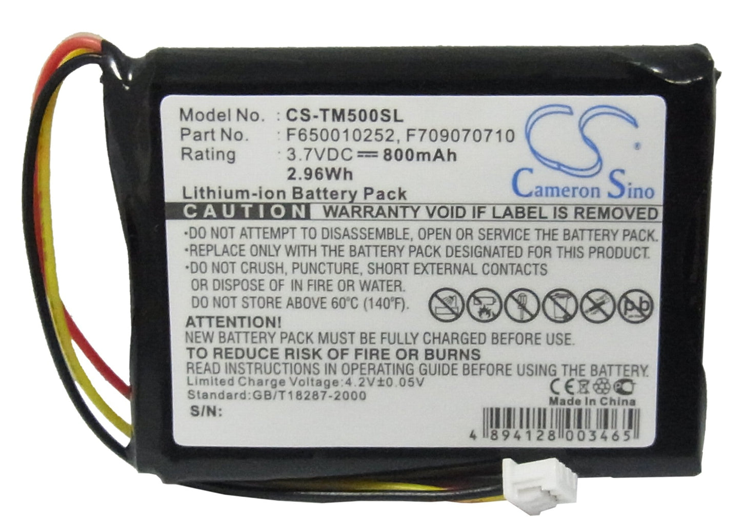 Replacement Battery for TomTom  4K00.100 – GPS, Navigator – 800mAh / 3.7V