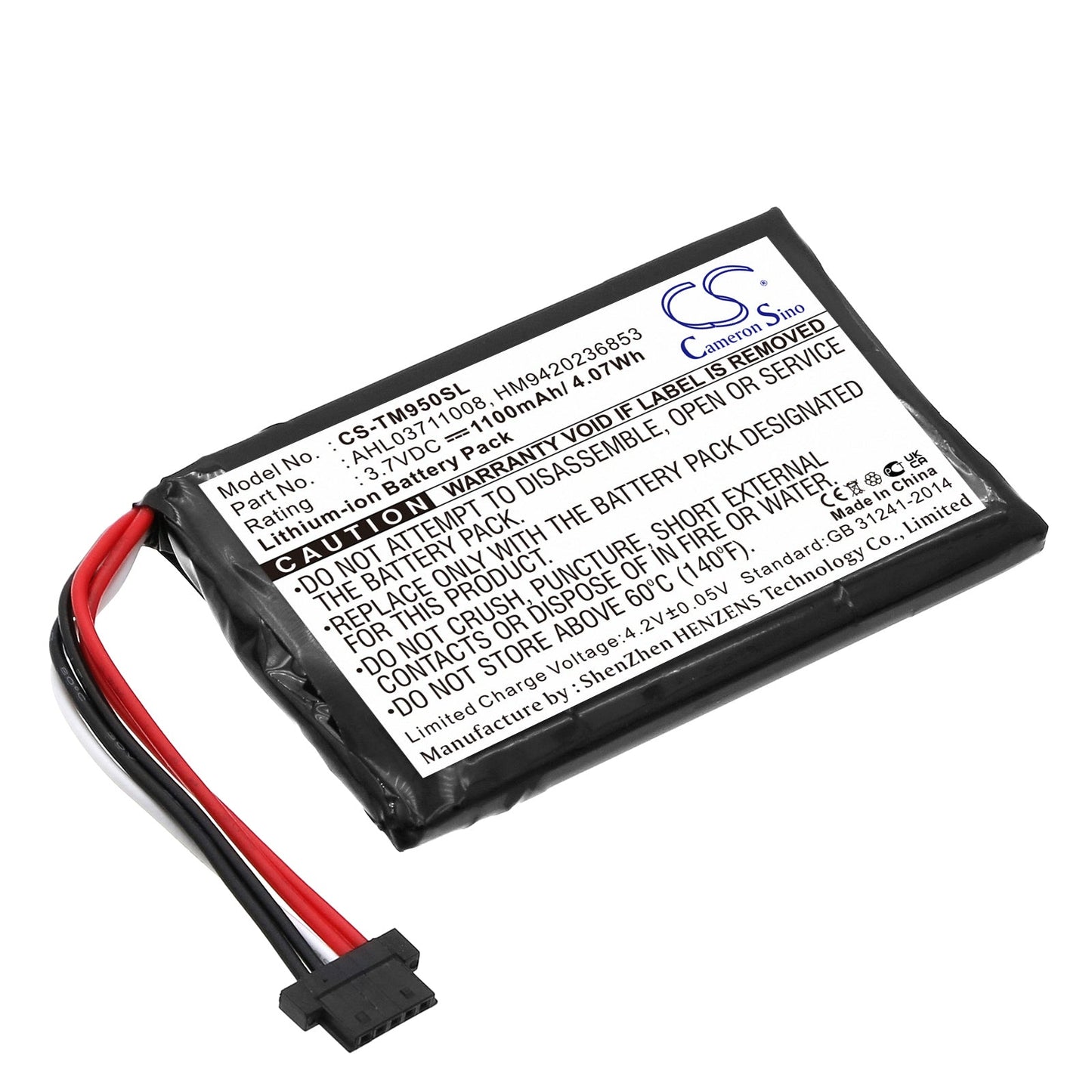 Replacement Battery for TomTom  4CP9.002.00 – GPS, Navigator – 1100mAh / 4.07Wh / 3.7V