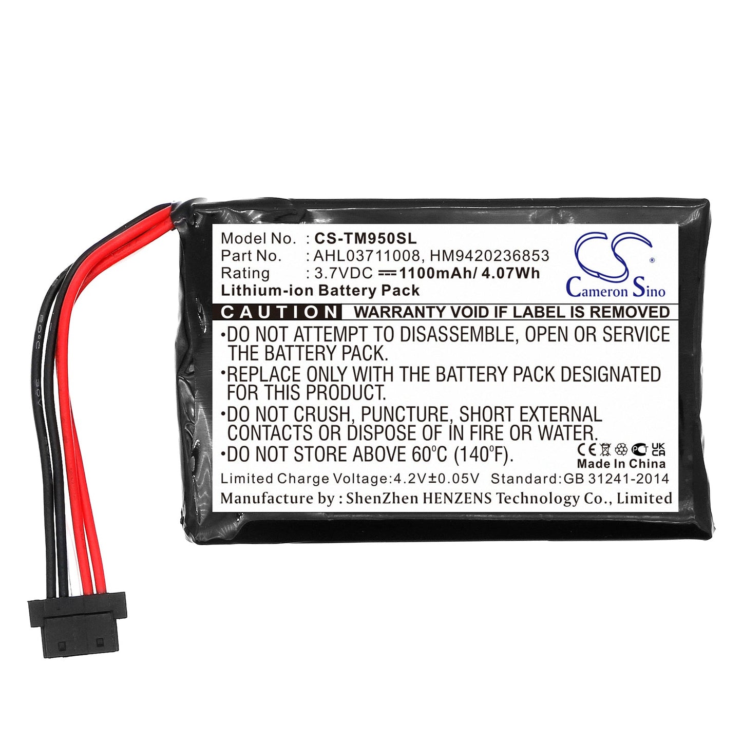 Replacement Battery for TomTom  4CP9.002.00 – GPS, Navigator – 1100mAh / 4.07Wh / 3.7V