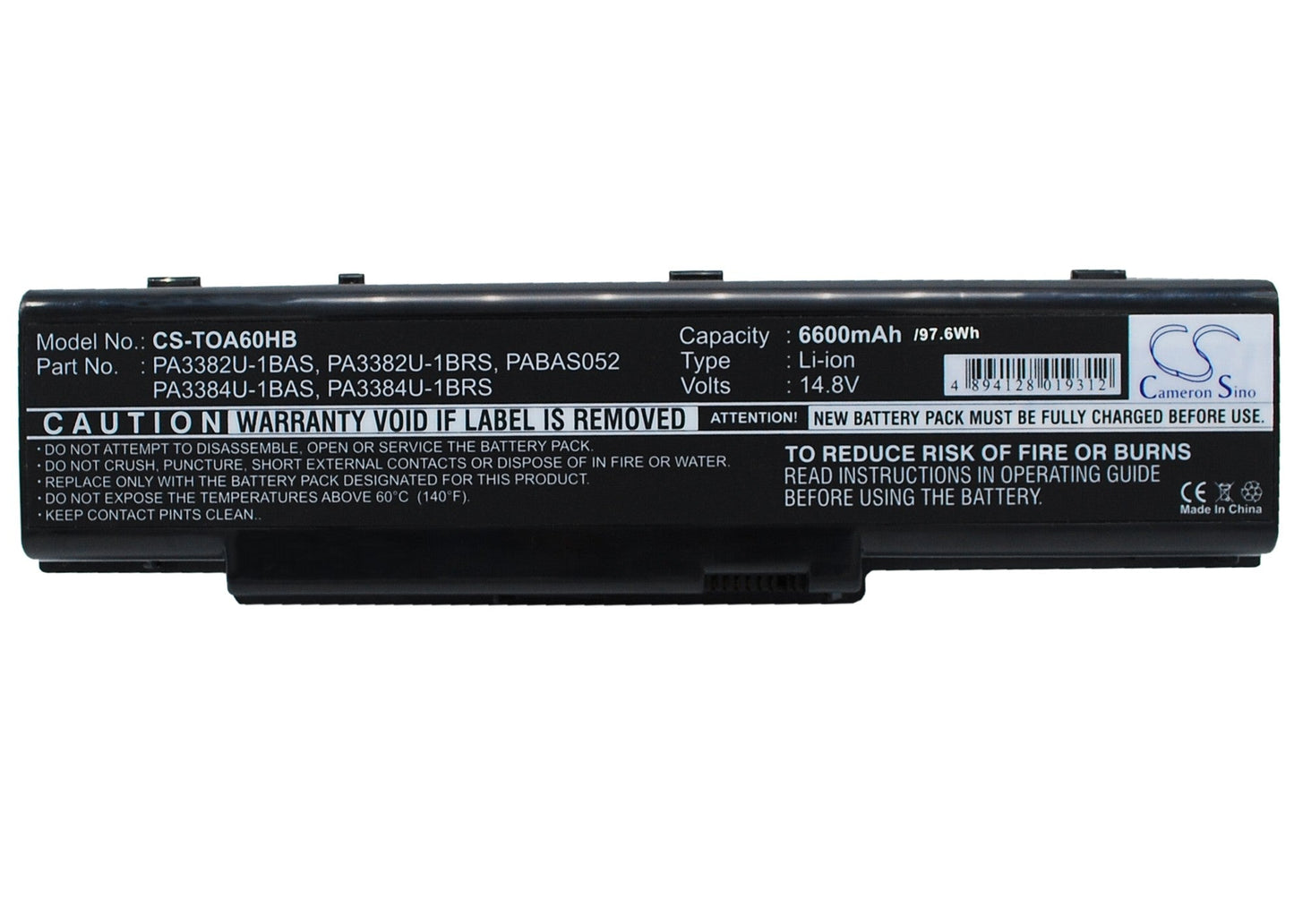 Replacement Battery for Toshiba  Dynabook AW2 – Notebook, Laptop – 6600mAh / 14.8V